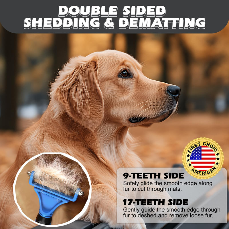 3PCS Pet Grooming Rake & Metal Comb & Flea Comb for Cats and Dogs, Double-Sided Dematting Tool, Extra-Wide Deshedding Dog Brush for Long Hair to Effectively Remove Tangles, Knots and Mats (Blue) A-Blue - PawsPlanet Australia
