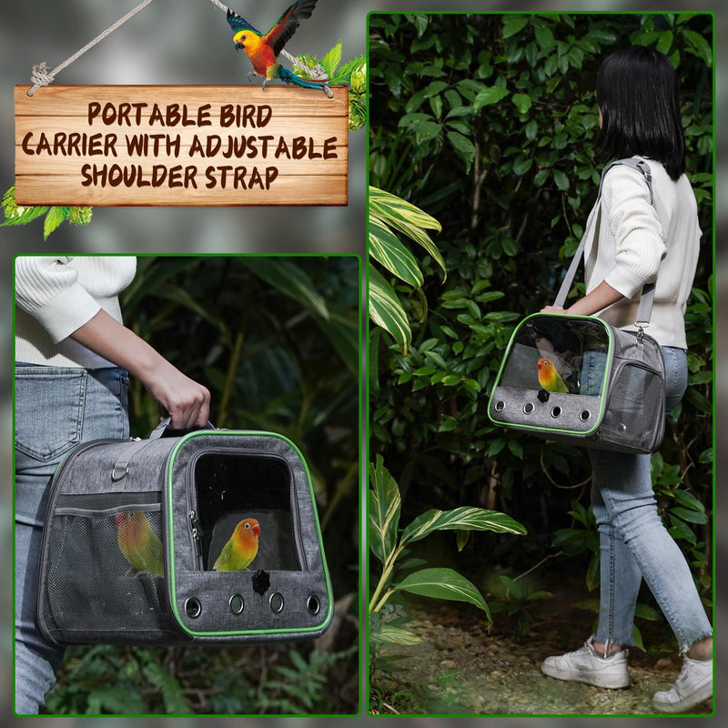 Suertree Upgraded Small Bird Carrier, Lightweight and Portable Travel Bird Cage with Stand and Easy Clean Tray, Parrot Parakeet Cockatiels Bird Travel Cage Grey - PawsPlanet Australia
