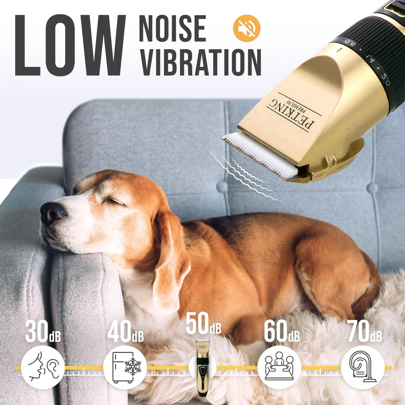 PetKing Premium Dog Clippers Dog Grooming Kit Grooming Clippers Professional for Thick Hair Coats Pet Clippers Kit for Dogs Cats Pets Cordless Silent Dogs Hair Trimmer Clipper Shaver Set Low Noise Gold
