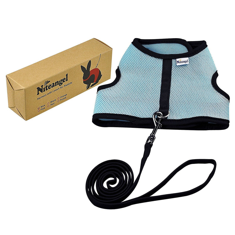 Niteangel Adjustable Soft Harness with Elastic Leash for Rabbits (L, Blue) L - PawsPlanet Australia