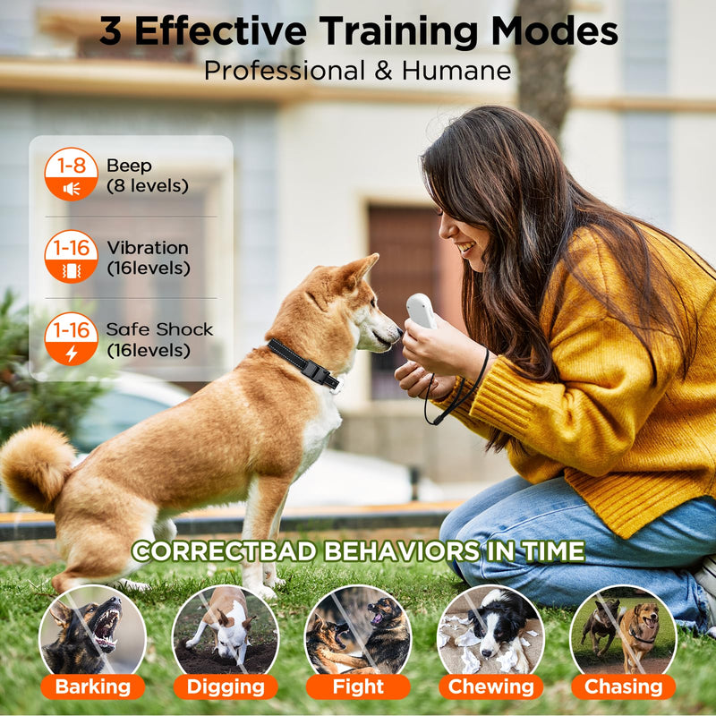 Dog Shock Collar, 3300ft Dog Training Collar with Remote, IPX7 Waterproof Rechargeable Sleek Modern Shock Collar for Small, Medium, Large Dogs with Beep, Vibration, Safety Shock, Light Mode, 8-120 lbs - PawsPlanet Australia