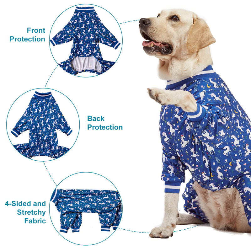 LovinPet Large Dog PJS Clothes: Wound Care/Post Surgery Mastiff Shirt, Lightweight Stretchy Knit Dog Pajamas, Mermaids & Unicorns Blue and White Print, Mastiff Pajamas, Pet PJ's/Medium Medium - PawsPlanet Australia