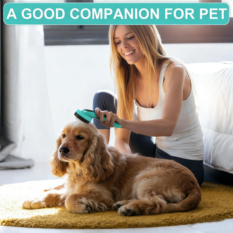 Dog Brush, Self Cleaning Slicker Dog Brush for Shedding & Grooming Short or Long Haired Cats, Furminator for Pets, Green Aqua Green 1 PCS