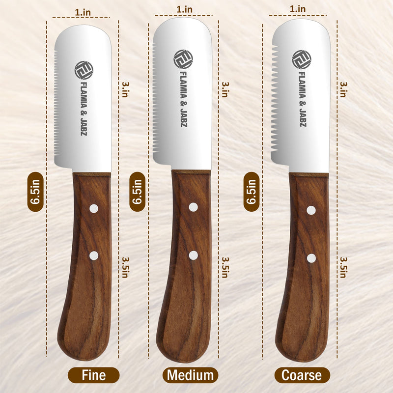 FLAMIA & JABZ Professional Dog Grooming Hand Stripping Knife, Stripper Trimmer Tool, Red Meranti Wooded Handle Non Slip Grip with Tripping Stainless Steel Blade (3 Piece Pack, Right Handed) 3 Piece Pack