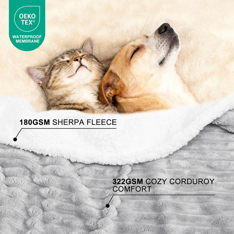 Waterproof Dog Blanket Soft Pet Cat Blanket Cozy Calming Sherpa Corduroy Fleece Blanket Reversible Furniture Bed Protector for Small Dogs Machine Washable Puppy Blanket, Grey 40x50 in L/40"x50" - PawsPlanet Australia