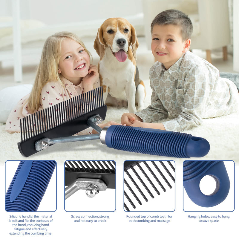 Undercoat Rake for Dogs, Long Tooth Grooming Rake + Stainless Steel Shedding Comb, Deshedding Brushes for Large Pet Horse Longhair Cat, German Shepherd Husky Brush