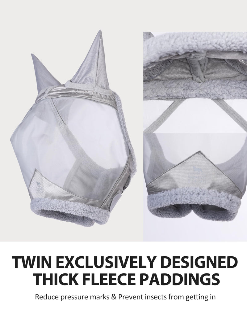 Harrison Howard CareMaster Horse Fly Mask UV Protective Fine Mesh with Extra Wool Soft Touch on Skin Moonlight Silver L Full (Large) - PawsPlanet Australia