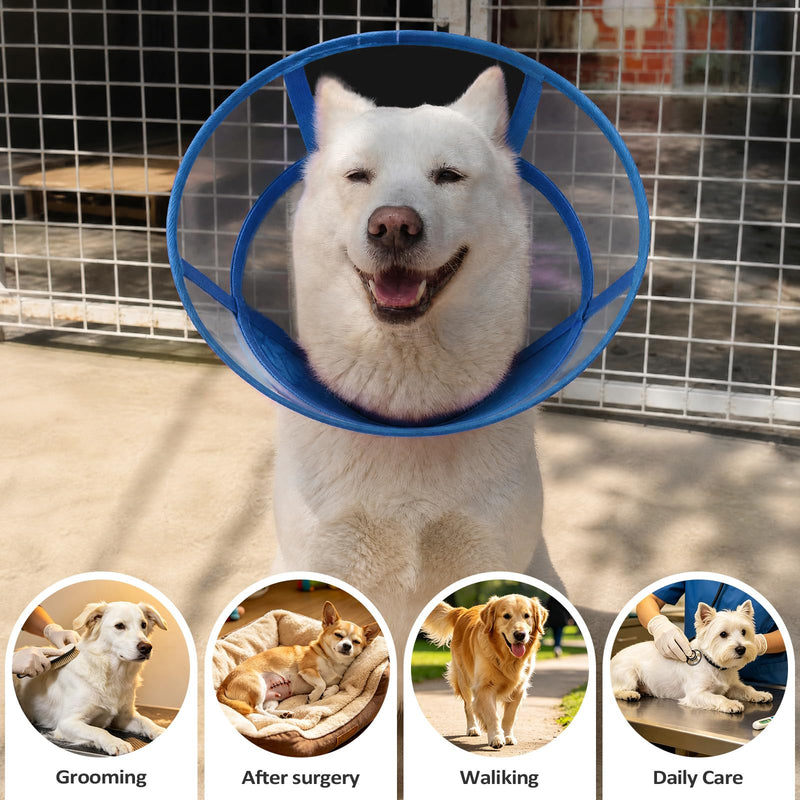 Dog Cone Collar for After Surgery Recovery, Soft Adjustable Elizabethan Collar for Small Medium Large Dogs, Comfortable Anti-Lick Cone for Wound Healing (Blue M) Blue