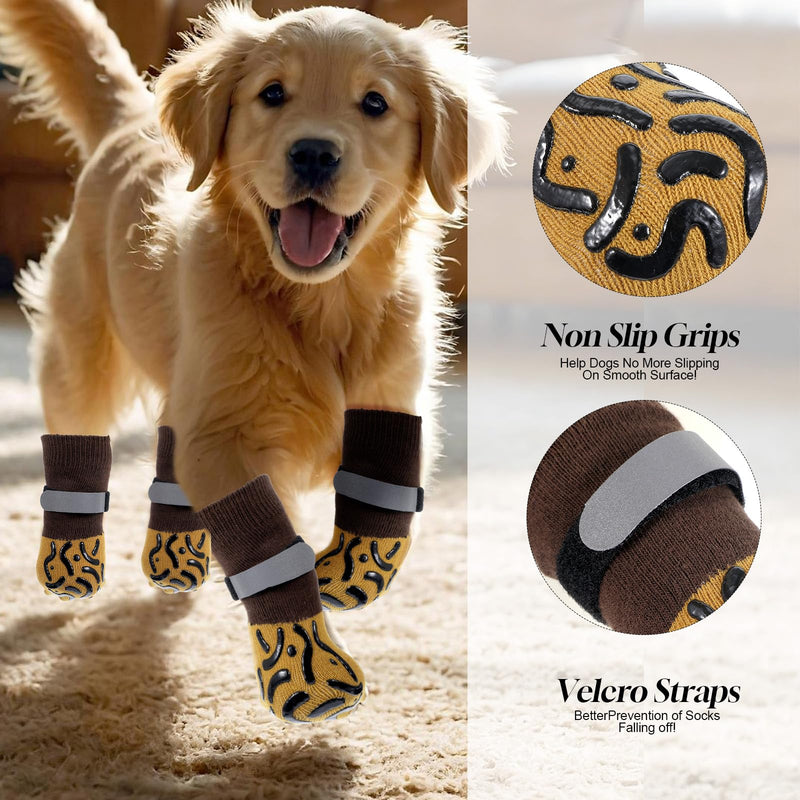 4 Pcs Dog Socks to Prevent Licking Paws, Dog Socks for Hot Pavement, Double Side Non Slip Pattern Dogs Sock, Dogs Booties for Hardwood Floors Anti Slip Caramel(M) M - PawsPlanet Australia