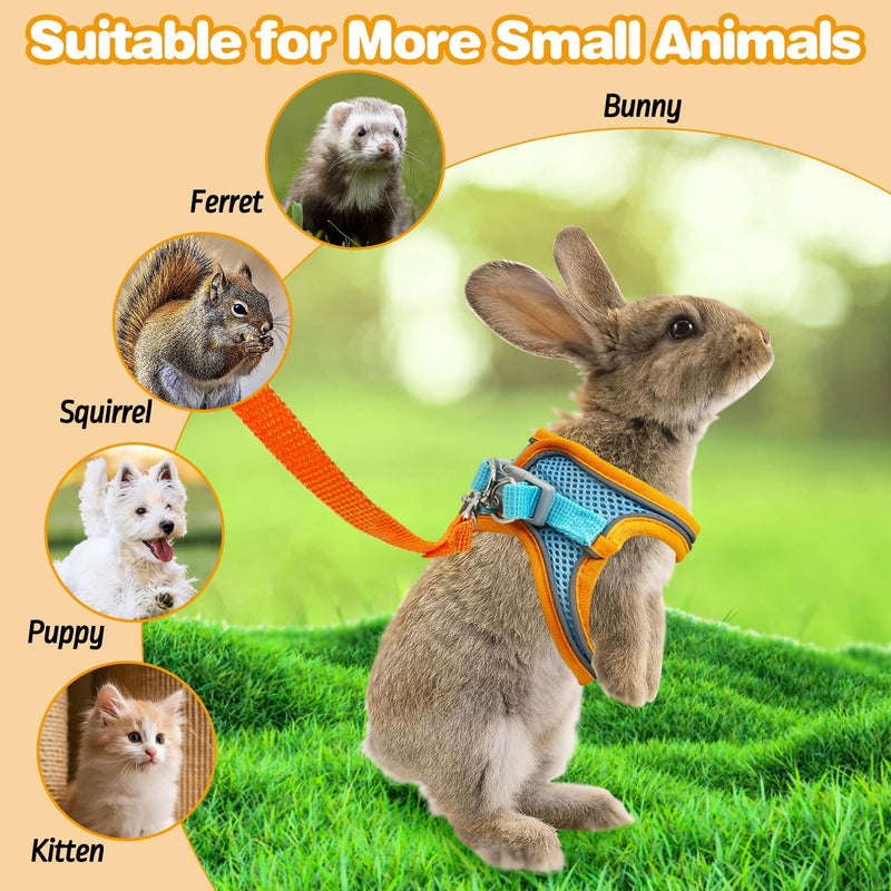 PINVNBY 2 Pack Bunny Hsrness and Leash Set Adjustable Rabbit Harness with Reflective Strips Double Buckle Pet Vest Eescape Proof for Small Rabbit Kitten Puppy Walks Accessories (Orange Blue, M) Orange Blue(Mesh Style) - PawsPlanet Australia