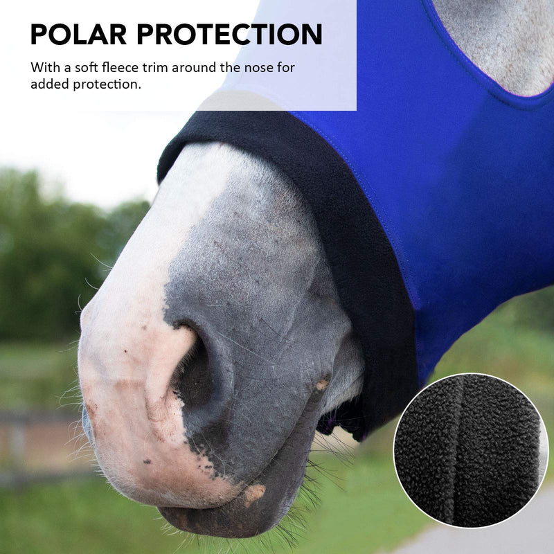 Harrison Howard Horse Stretch Hood Without Ears Snug Fitting Hood with Zip Closure Covers Face, Shoulders, Mane, Chest and Withers Perfect for Show/Event Preparation - Blue Full (Large) - PawsPlanet Australia