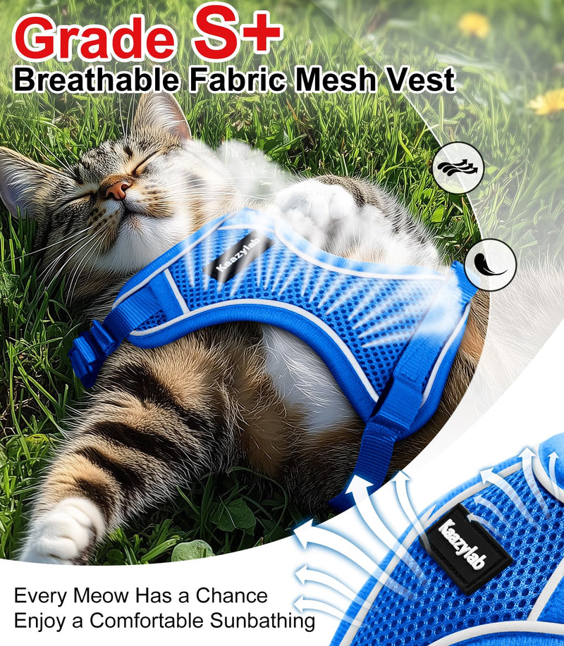 Cat Harness and Leash for Walking Escape Proof Soft Adjustable Cat Leash Breathable Comfortable Vest Easy to Wear Kitten Harness for Outdoor Travel (Blue, XS (4-6lb)) XS (4-6lb) Blue