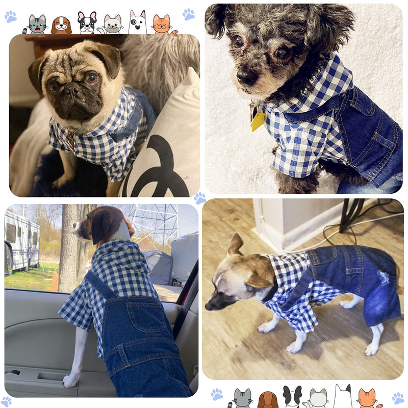 Pet Clothes Denim Dog Jeans Striped or Grid Jumpsuit Overall Hoodie Coat for Small Medium Puppy Cat XX-Large Blue Plaid