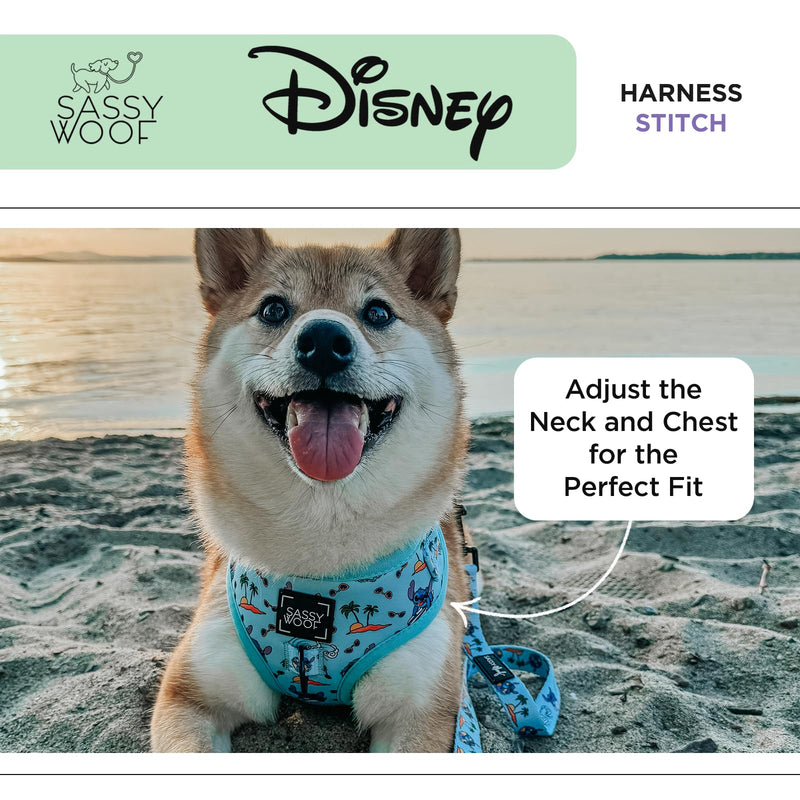 Sassy Woof Dog Adjustable Harness - Disney Stitch - XL, Breathable Mesh, No Pull Design with Two D-Rings, Patented Design, Perfect for Extra Large Dogs - Officially Licensed X-Large