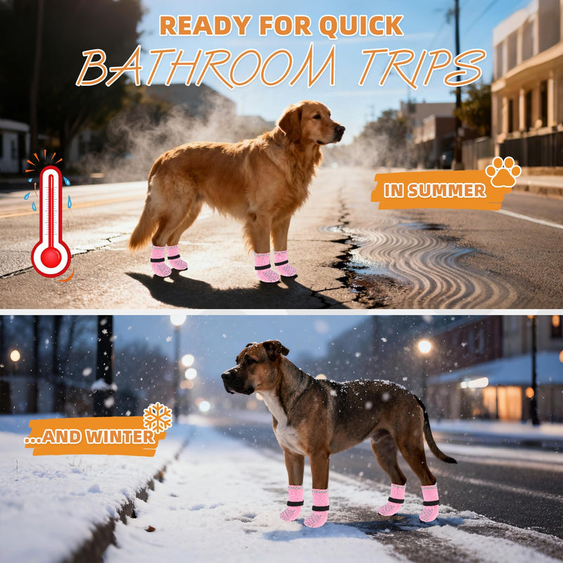 KOOLTAIL Anti Slip Dog Socks Booties to Prevent Licking Paws Scratching, Pet Boots&Paw Protector for Hardwood Floors, Dog Shoes for Winter, Traction Control Grip Socks for Small Medium Large Dogs XL X-Large（4 Pack） Pink