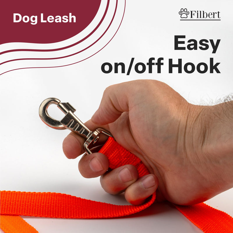 Filbert Nylon Dog Leash, Heavy Duty Leash, for Medium and Small Dogs, 3/4 inch X 4.6ft Strong and Durable, Traction Rope, Orange Neon Orange - PawsPlanet Australia