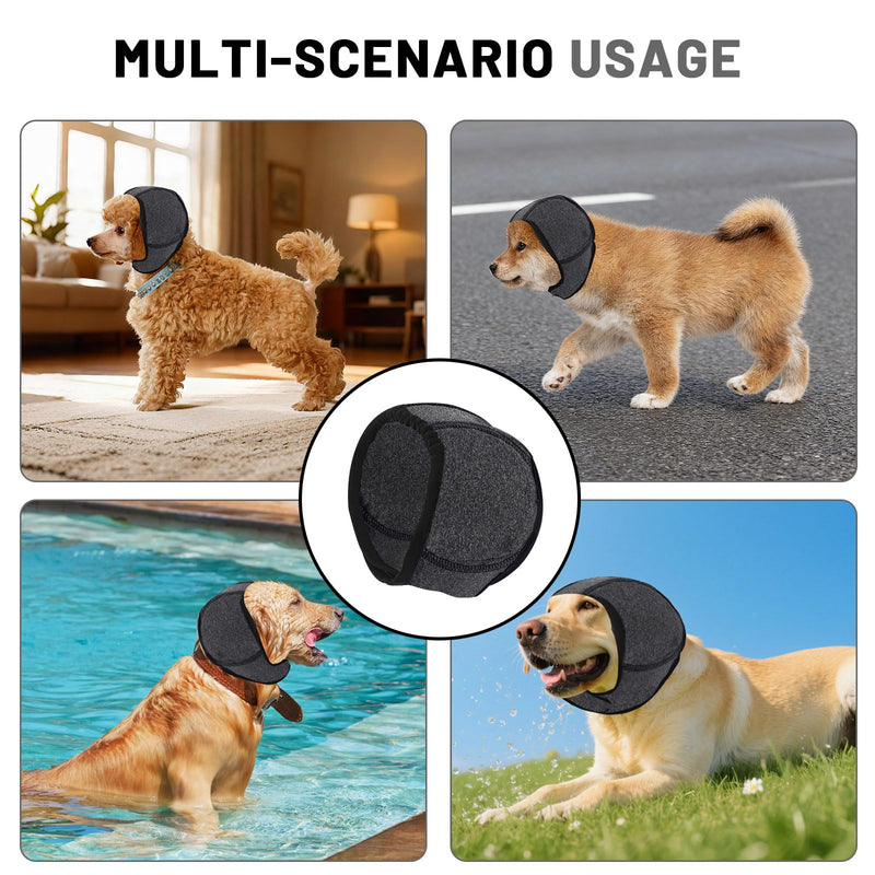 Thickened Neoprene Dog Ear Cover, Adjustable Waterproof Dog Head Wrap for Noise and Anxiety Relief, Ear Protection for Dogs (Gray, L) Dark Gray
