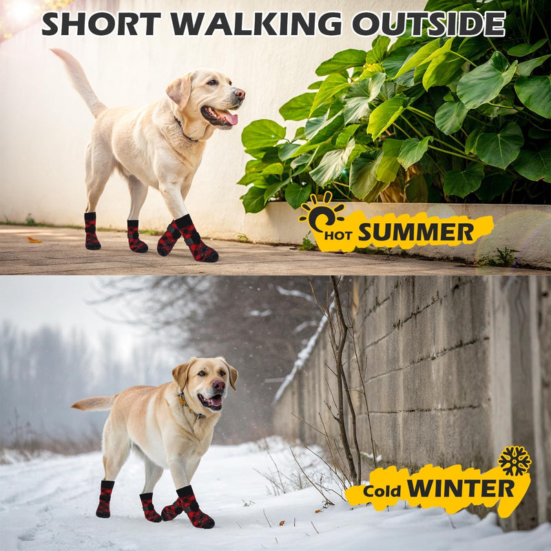 EXPAWLORER Dog Socks for Hot Pavement to Prevent Licking Paws, Anti Slip Doggie Booties Grippy Shoes for Hardwood Floors, Boots & Paw Protectors for Small Medium Large Senior Dogs Red Black L Red&Black - PawsPlanet Australia