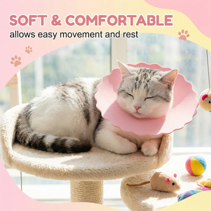 2 Pieces Cat Protective Collar Soft Neck Brace Cat Collar Anti-Bite Neck Collar Cat Protective Collar for Cats Puppies, Adjustable Recovery Cone after Surgery M (pink and yellow)
