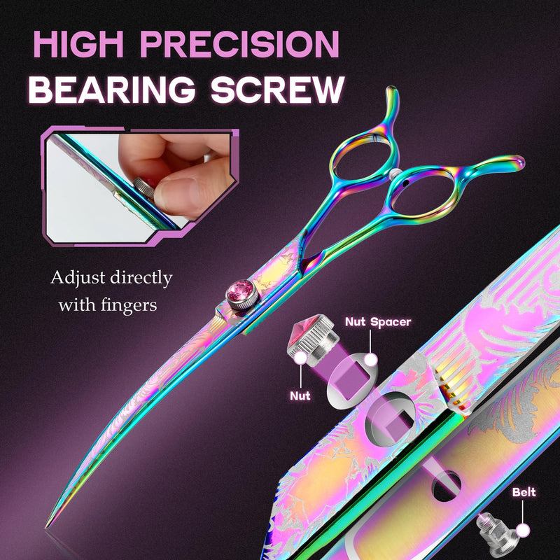 7" Downward Curved Dog Grooming Scissors for Grooming Face and Paws Safety Shears Trimming Cutting Shears for Dog Cat Pet Grooming Rainbow Rainbowcurved - PawsPlanet Australia
