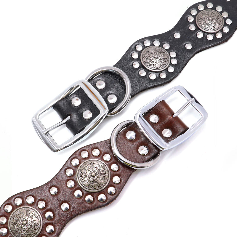 PET ARTIST Genuine Leather Dog Collar,Unique Design & Sturdy Leather,Heavy Duty Dog Collar,fit for Rottweiler Pitbull Medium&Large Dogs,Black,M M:Neck fit 16-20''(40-50cm) Black - PawsPlanet Australia