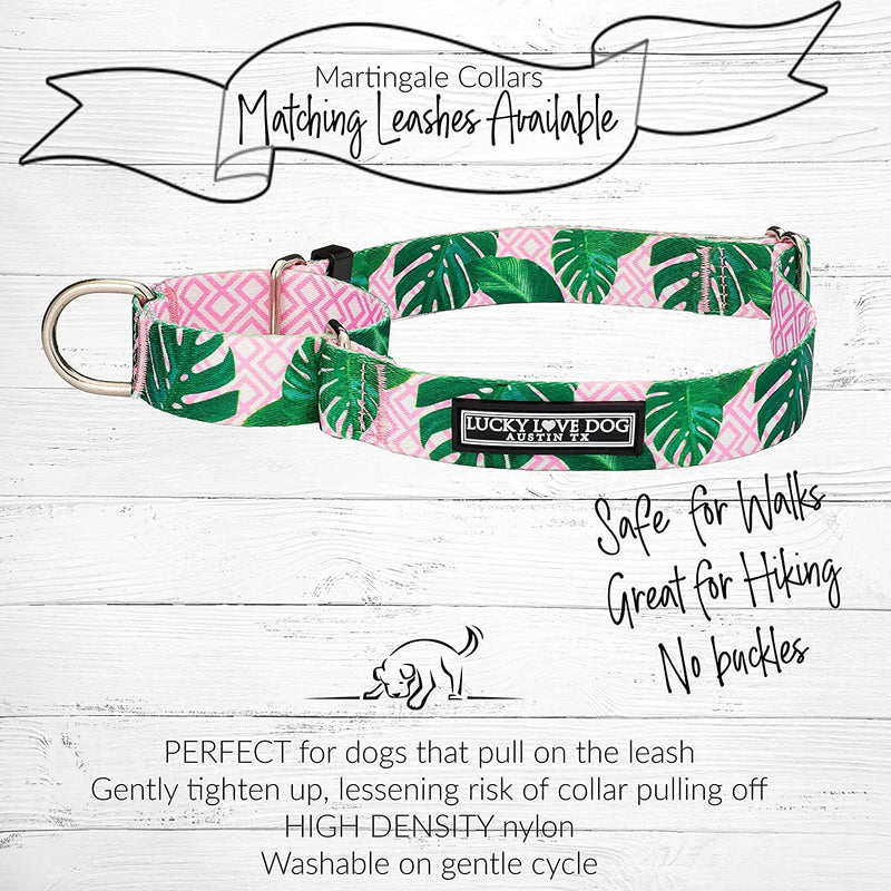 Lucky Love Dog Martingale Dog Collar - Adjustable, No-Slip, Comfortable, Durable, Soft Webbing & Stylish Patterned Collar for Male and Female Dogs Ideal for Training & Walking - Laguna, Medium Medium Collars (13-21") - PawsPlanet Australia