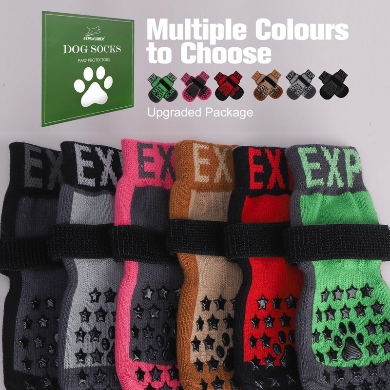 EXPAWLORER Anti Slip Dog Socks to Prevent Licking Paws - Dog Booties for Hardwood Floors, Pet Paw Protectors with Grippers for Winter Outdoor, Dog Boots Shoes for Small Medium Large Dogs, Stars Pink L - PawsPlanet Australia