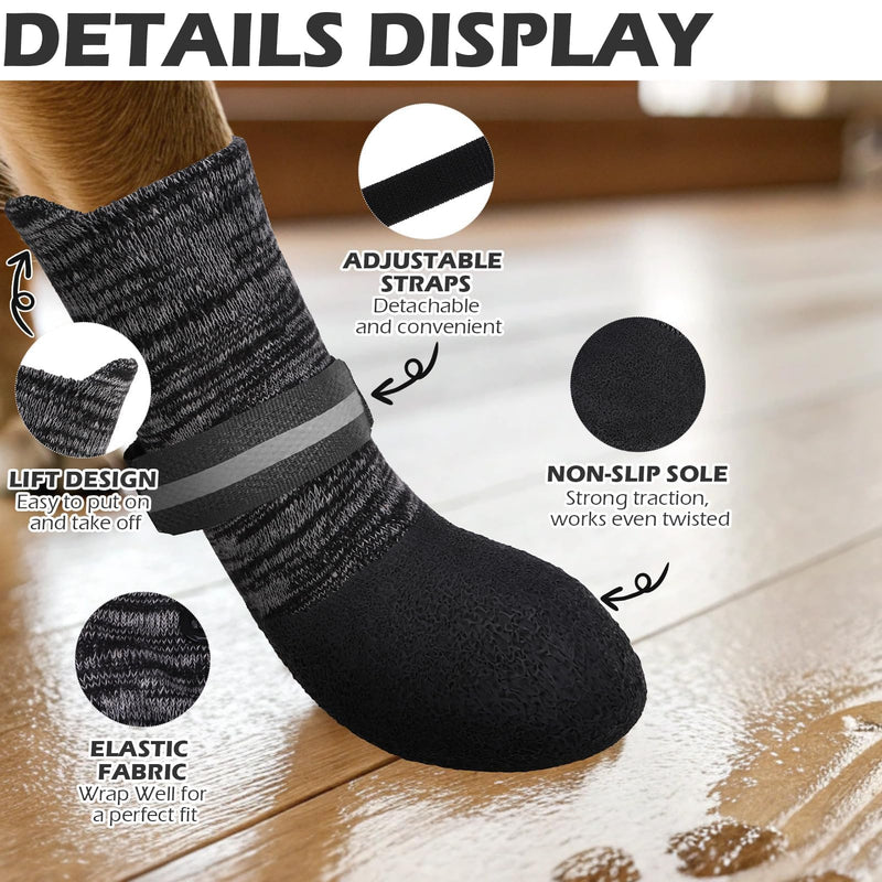 EXPAWLORER Anti Slip Dog Socks to Prevent Licking Paws, Shoes for Winter Snow, Boots & Paw Protectors with Grippers, Waterproof Booties for Hardwood Floors for Small Medium Large Senior Dogs Black L - PawsPlanet Australia