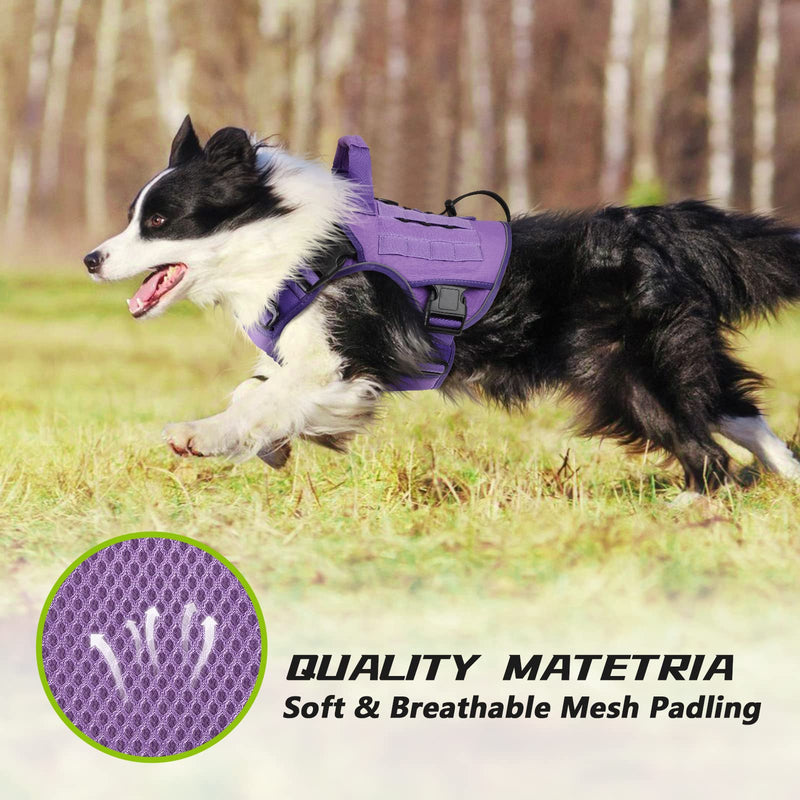 WINGOIN Purple Tactical Dog Harness with Handle Tactical Dog Harness for Large Dogs No Pull Adjustable Pet Harness Reflective K9 Military Service Dog Vest for Walking Hiking Training (L) L: 45-80 lbs (Chest:27-37",Neck:19-25") - PawsPlanet Australia