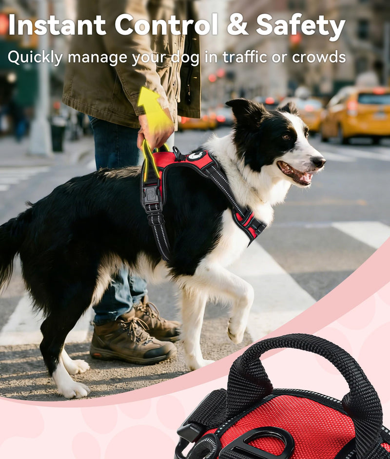 Joytale Dog Harness Medium No Pull Harness for Dogs with 2 Leash Clips, Adjustable Soft Padded Dog Harness Reflective with Easy Control Handle for Walking and Training, Red, M M (Pack of 1)