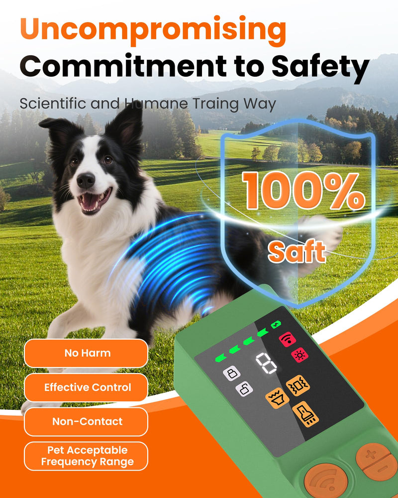 [Digital LED Display] ultrasonic Dog bark Deterrent with 4 Transmitters, Green 10 Gears Dog Training Device for Dogs, Rechargeable Anti Barking Device & Dog Repellent with Flashlight