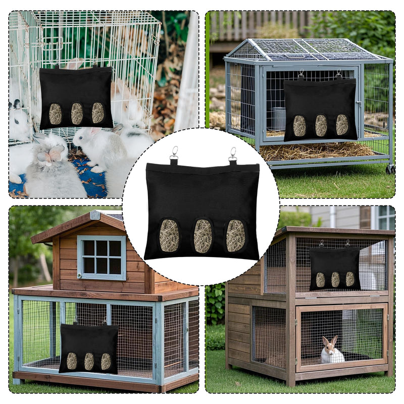 2PCS Rabbit Hay Feeder,3 Hole Hay Bag for Rabbits, Washable Hanging Small Animal Feeder for Guinea Pig Bunny Chinchillas Hamsters and Other Pets Black - PawsPlanet Australia