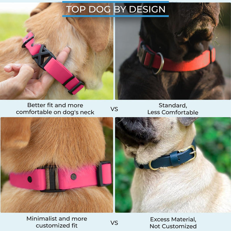 Light Duty Rivet Biothane Dog Collar - Pink, Waterproof, Odor Proof, Lightweight, Made in the USA, Curved Quick Release Plastic Buckle, Medium 12-15" Neck W 3/4" x L 12-15" - PawsPlanet Australia