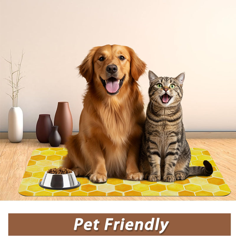 Honeycomb Bee Geometric Dog Food Mat for Floors,Absorbent Quick-Dry Pet Feeding Mat,Cat Dog Bowl Mats for Food and Water,Non-Slip Pet Accessories Supplies 12"x20" 12"×20" Honeycomb Bee Geometric - PawsPlanet Australia