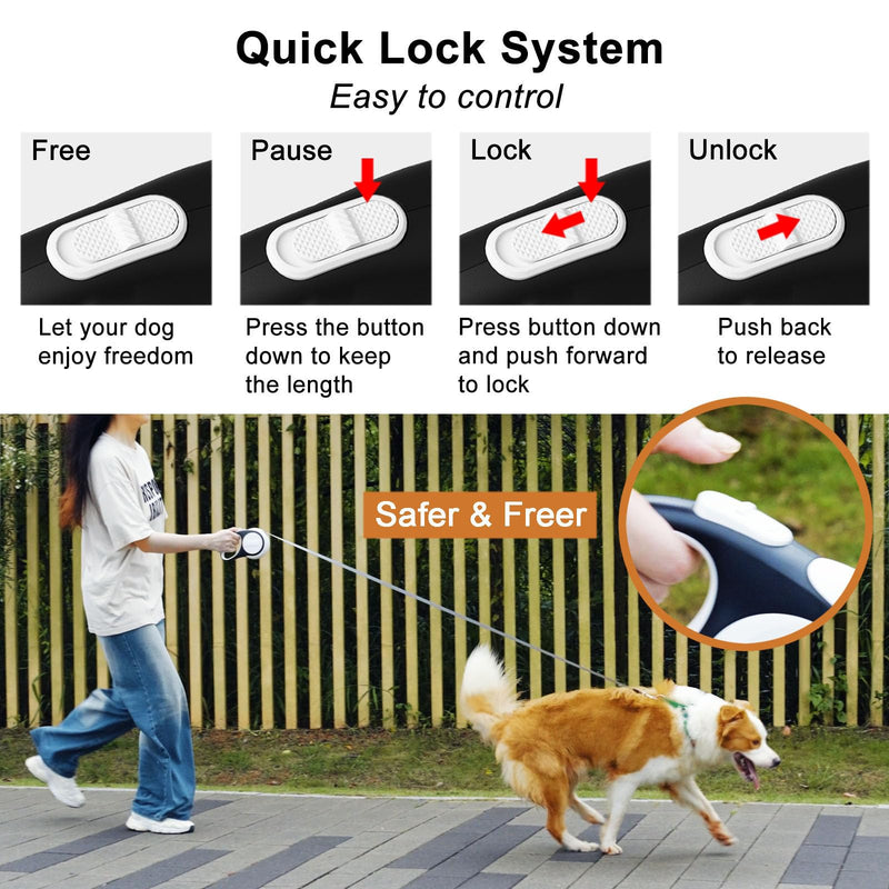 Retractable Dog Leash with Light and Poop Bag Holder, 16ft Dog Leash Retractable for Small Medium Dogs Walking, Rechargeable Puppy Retractable Leash with Led Flashlight for Pet Upto 66 Lbs, No Tangle With Led Light 16 FT - PawsPlanet Australia
