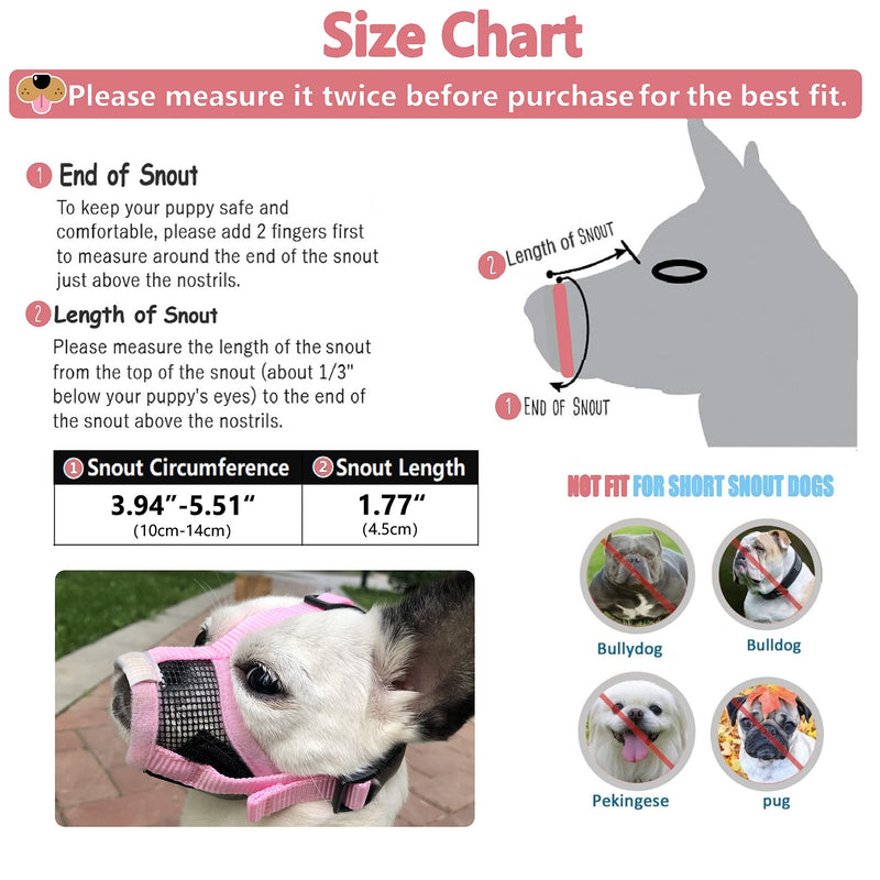 Small Dog Muzzle XS for Grooming Barking Chewing, Barkless Soft Mesh Muzzles to Prevent Eating Poop Things,Best for Aggressive Dogs (Crystal Pink) Breathable Pink