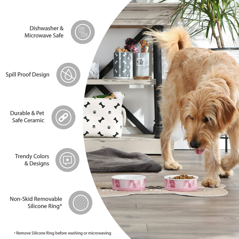Bone Dry Ceramic Cat Bowls, Microwave & Dishwasher Safe, Large Set, 7.5x2.4, Hunter Green, 2 Count Large Set, 7.5x2.4"