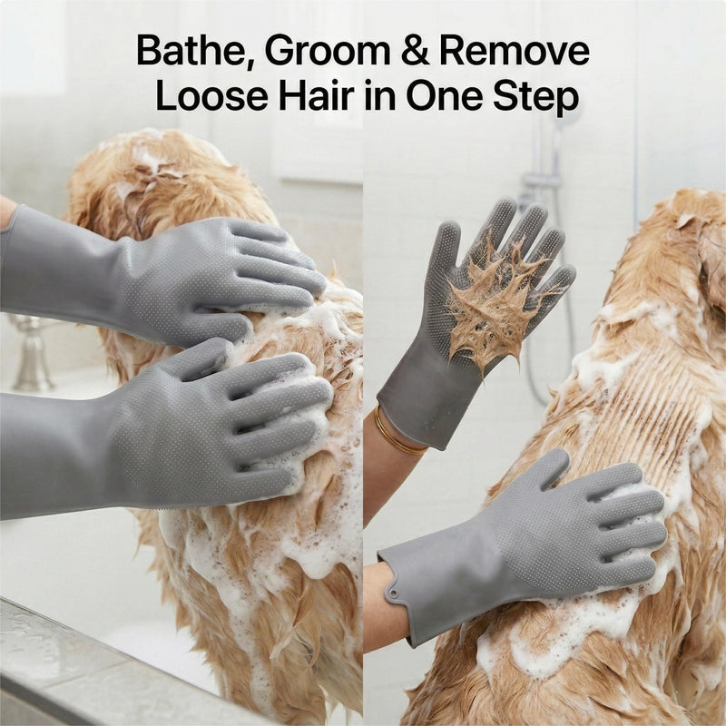 Dog Washing Gloves for Hair-Removal: Remove 90% Loose Hair One Bath - Silicone Grooming Gloves Effective Removing Long Dog Golden Retriever/Short Labrador Fur - Keep Home Furniture Fur-Free