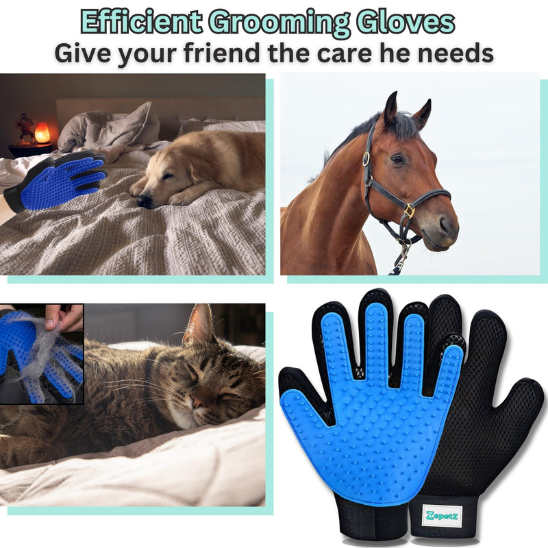 (1 Pair) Multi-Functional Pet Hair Remover Gloves for Gentle Grooming, Bathing, and Massaging Dogs, Cats, and Horses – Perfect for Reducing Shedding - Blue - 1 Pair, Right Hand & Left Hand included. - PawsPlanet Australia
