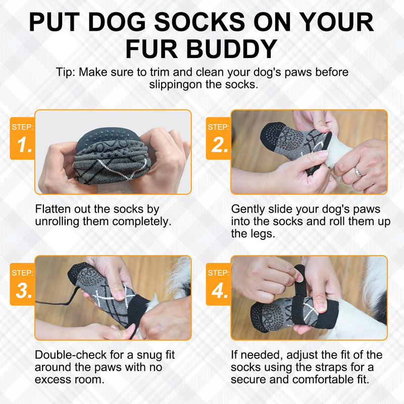 BEAUTYZOO Dog Socks to Prevent Licking Paws for Hardwood Floors Anti Slip, Dog Shoes Booties for Hot/Cold Pavement,Grippy Boots & Paw Protectors Traction Control for Small Medium Large Senior Dogs M(Pack of 6) Grey - PawsPlanet Australia