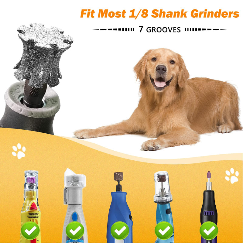 LENONG Fast Cooling Pet Nail Grinder Bit Sawtooth Tip, Anti-Clogging Diamond Dog Nail Head with Steel Brush for 1/8" Dremel Rotary Tools and Most Brands ShapeC(80# Coarse) - PawsPlanet Australia