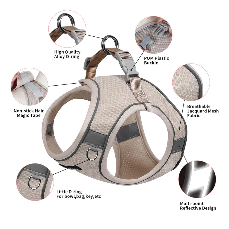 AIITLE No Pull Dog Harness and Leash Set, Step in Adjustable Dog Harness with Padded Vest for All Weather, Reflective Pet Harness, Easy to Put on Small Dogs Beige S S(Chest: 13.5 - 16") - PawsPlanet Australia