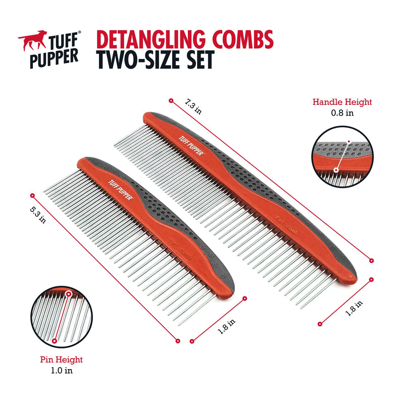 Tuff Pupper Dog Grooming Comb Set | Easily & Safely Remove Matted Knotted Hair | Ergonomic Pet Detangling Combs | No-Slip Safety Handle | Rounded Tips Prevent Scratching | For Poodles & Curly Hair Detangling Combs Set - PawsPlanet Australia