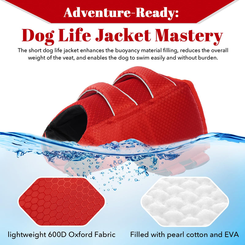 DENTRUN High Visibility Dog Life Jacket, Dog Life Vest for Swimming Boating Puppy Life Preserver Floatation Safety Pool Lake Reflective Float Coat Wetsuit & Rescue Handle for Medium Dog, Red