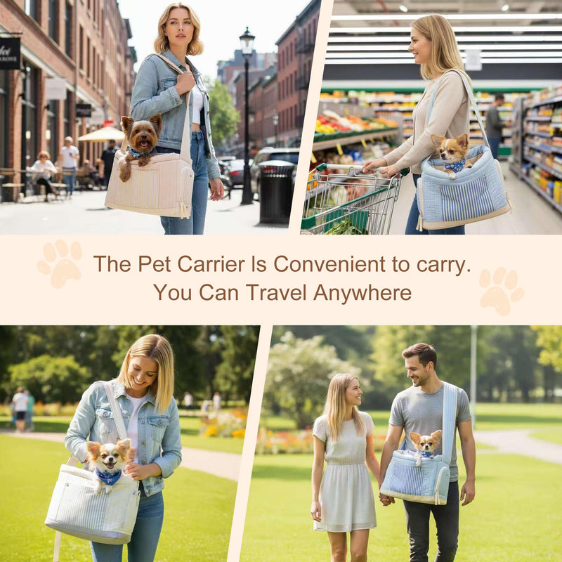 Stylish Quilted Dog Sling Carrier – Hands-Free Pet Shoulder Bag for Small Dogs & Cats, Breathable & Secure Travel Tote up to 12 lbs, Blue - PawsPlanet Australia