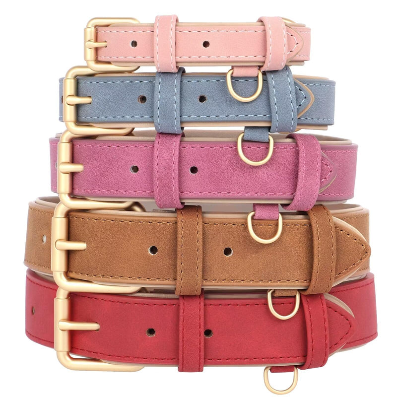 Didog Soft Padded PU Leather Dog Collar, Adjustable Dog Collars for Medium Dogs with Durable Metal Buckle and D Ring,Brown,L L: Fit Neck 13-17"(22-44lbs) Brown - PawsPlanet Australia