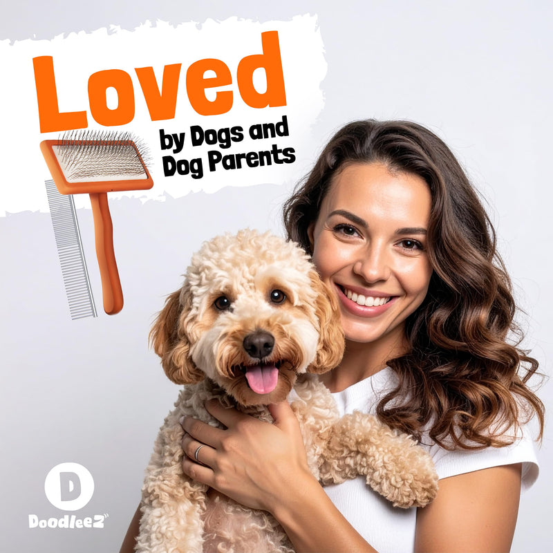 Doodle Brush for Dogs - Goldendoodle Brush with Poodle Comb and Cases Included - Goldendoodle Must Haves Grooming Tools - Designed for Doodles, Labradoodles, Bernedoodles - Medium - Orange - PawsPlanet Australia
