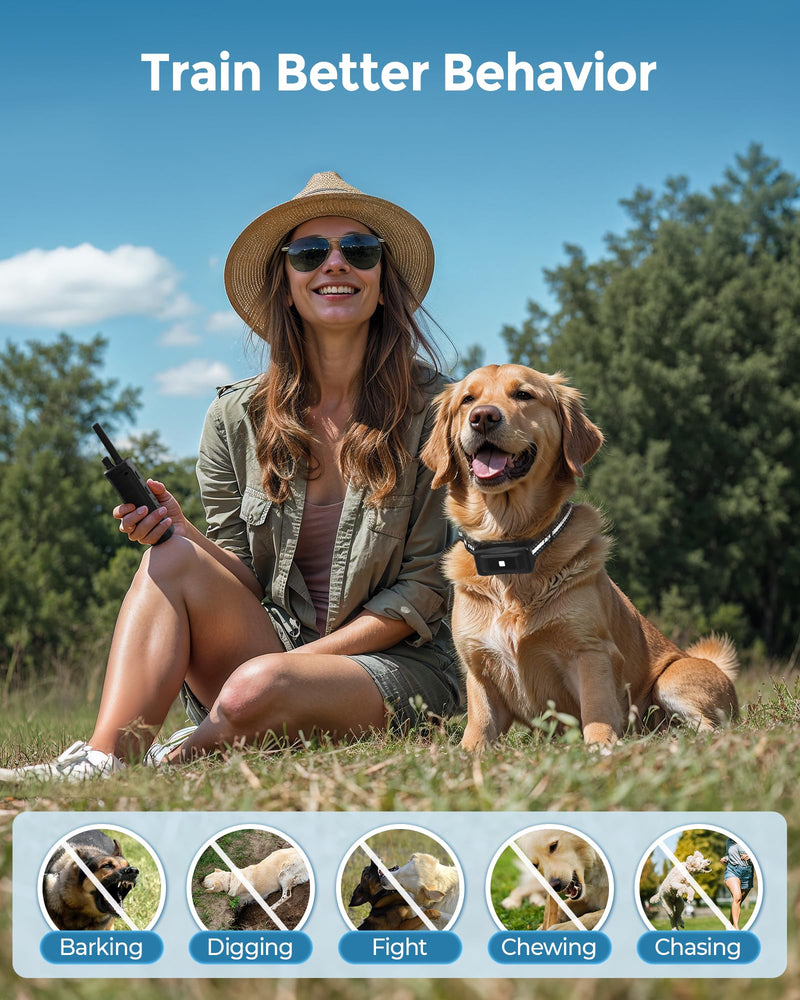 Dog Shock Collar, 4000FT Rechargeable Dog Training Collar with Remote IP67 Waterproof, Adjustable Beep/Vibration/Shock Modes, 5 Training Modes for All Breeds, Sizes (10-150lbs) for 1 dog - PawsPlanet Australia