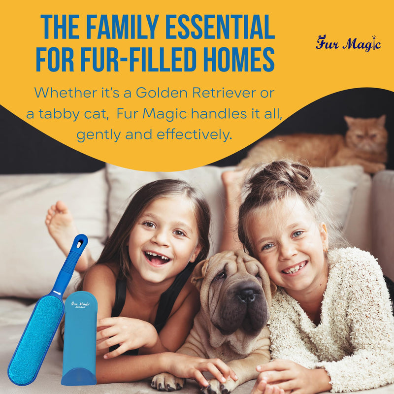 Fur Magic Pet Hair Remover Brush, Updated Design with Easy Open Self-Cleaning Base, Reusable Lint and Fur Remover for Clothes, Carpets, Stairs, Dogs, Cats and Rabbits, Blue New Blue Brush