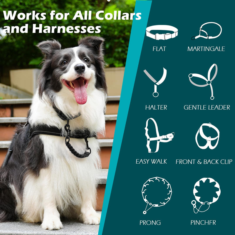PetBonus Dog Collar Safety Clip, Handmade Backup Safety Strap for Dog Harness, Prong, Pinch Collar, Double Ended Clasp Leash Connector (Black) Black - PawsPlanet Australia